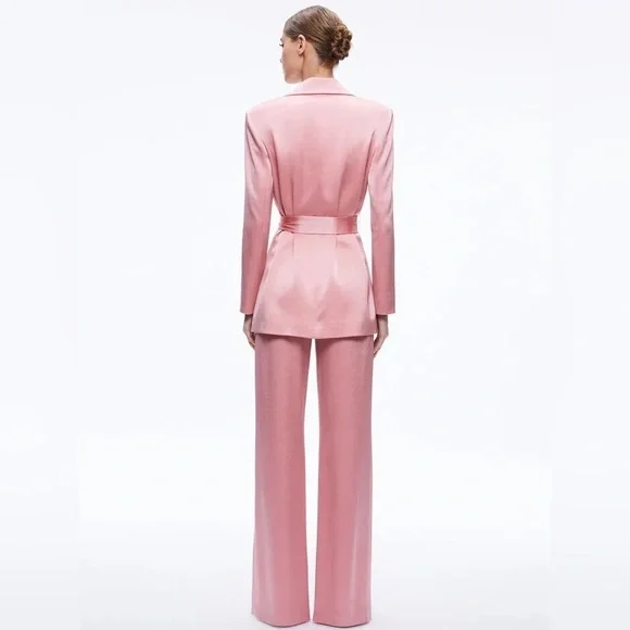 NWT $595 Alice + Olivia Karley Tie Belt Wrap Satin Blazer Coat - Picture 5 of 8